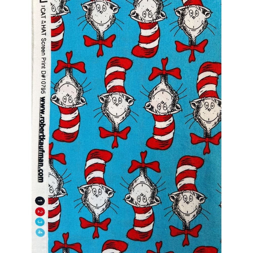 Fabric -OOP Dr Seuss Cat in the Hat Robert Kaufman Cotton 14.5" L x 42" W Washed